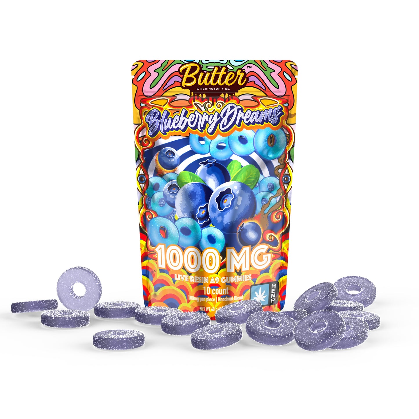 Delta 9 Live Resin 1000mg Knockout Blend Gummies - Blueberry Dreams