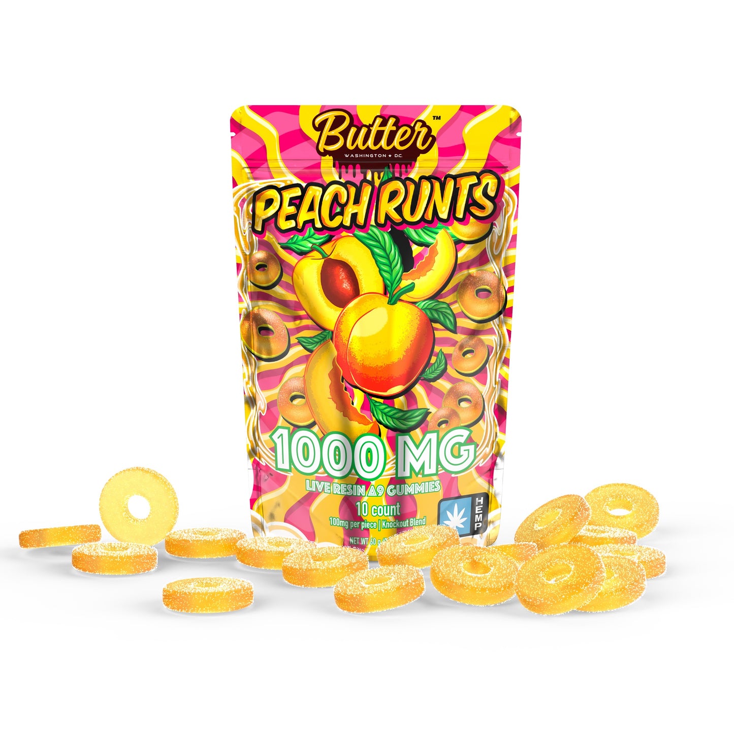 Delta 9 Live Resin 1000mg Knockout Blend Gummies - Peach Runts
