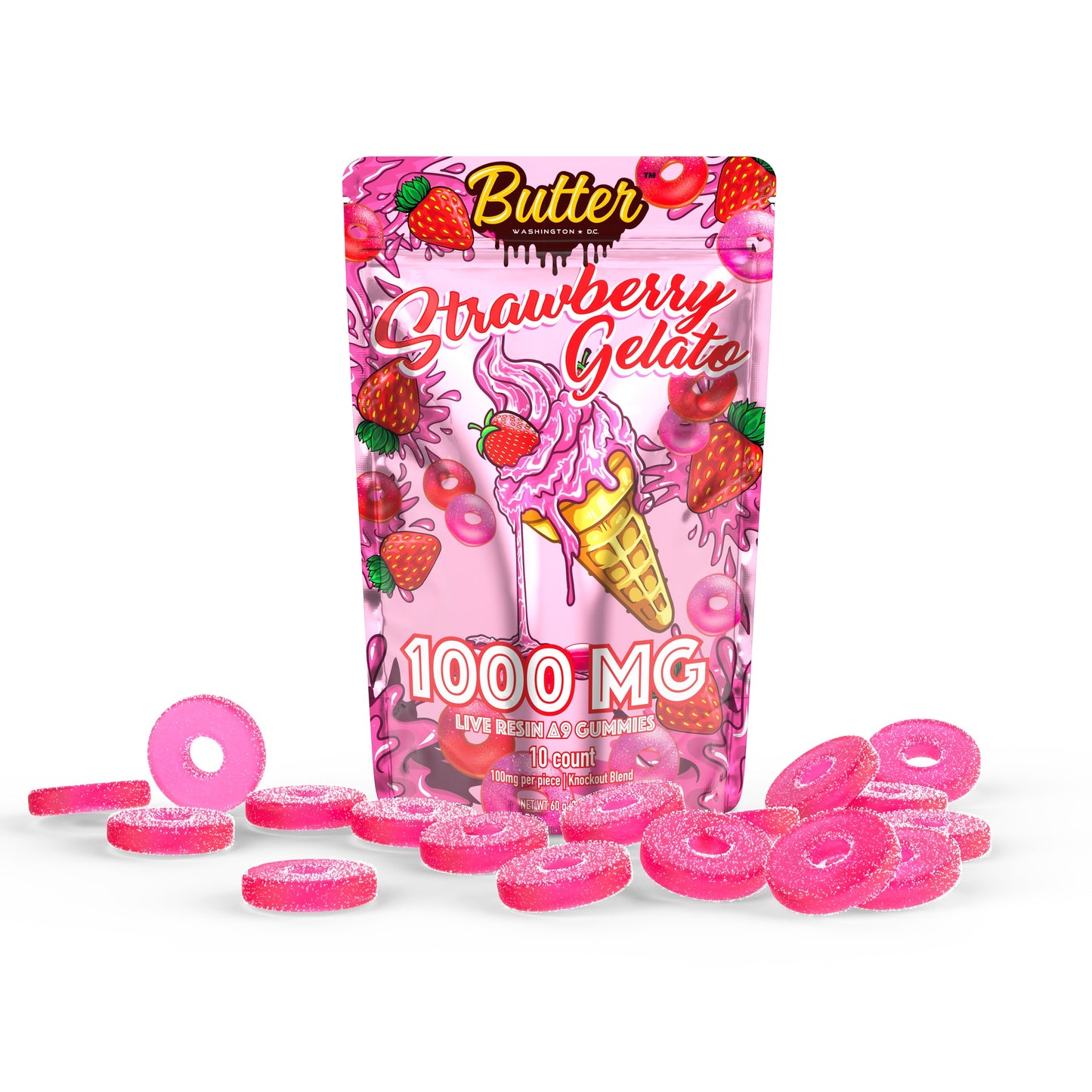 Delta 9 Live Resin 1000mg Knockout Blend Gummies - Strawberry Gelato