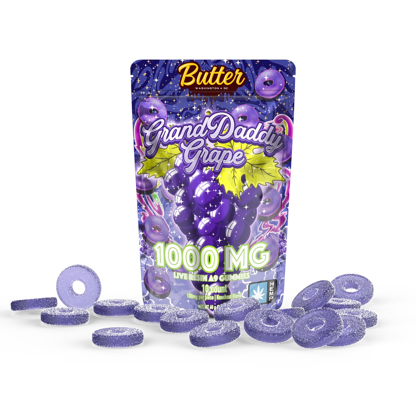 Delta 9 Live Resin 1000mg Knockout Blend Gummies - Grand Daddy Grape