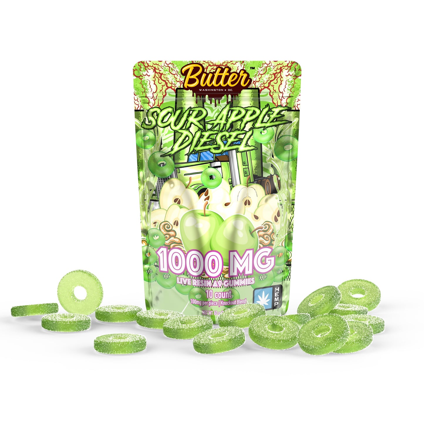 Delta 9 Live Resin 1000mg Knockout Blend Gummies - Sour Apple Diesel