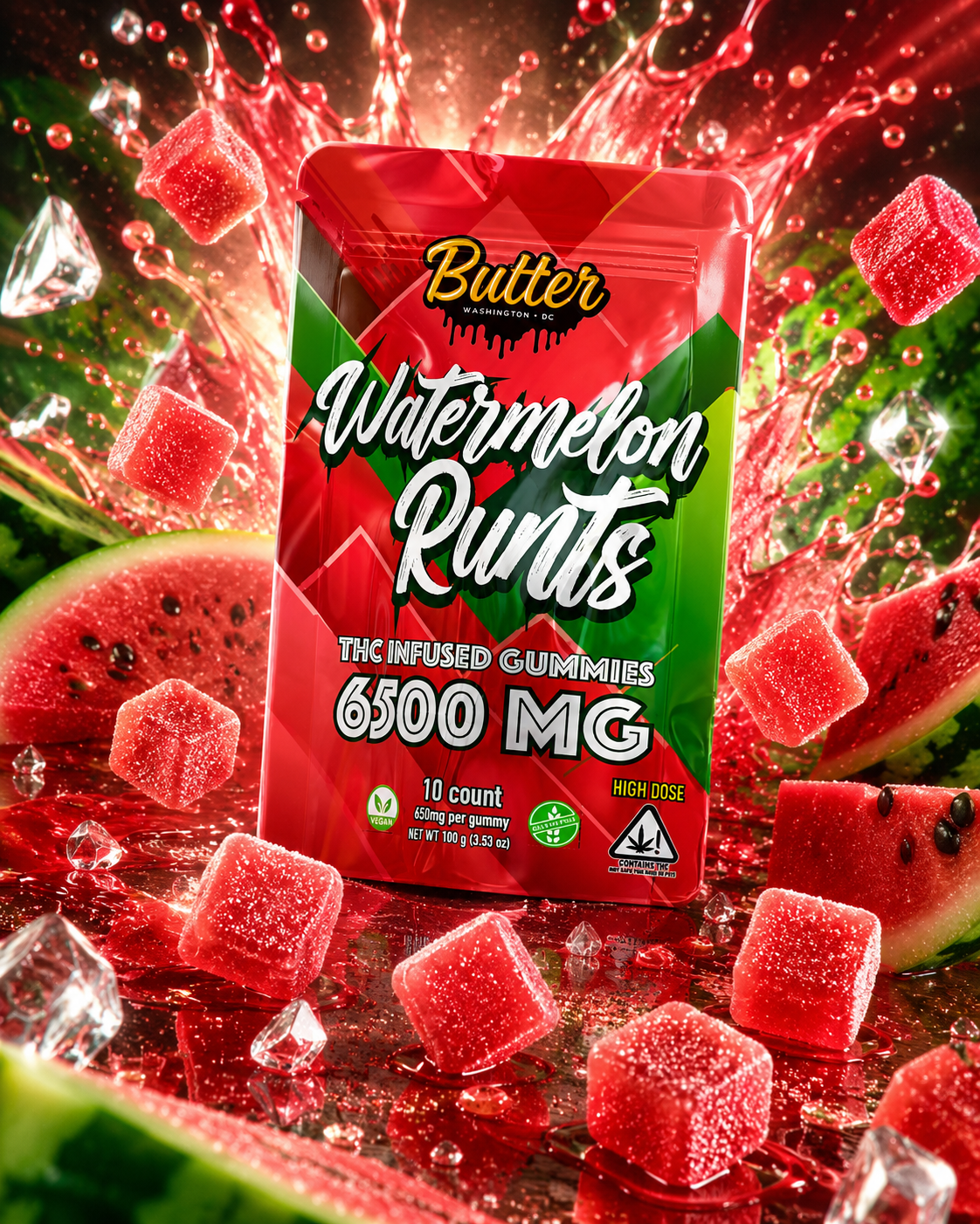 Watermelon Runts - Power Pack (10 Gummies) - 6500mg
